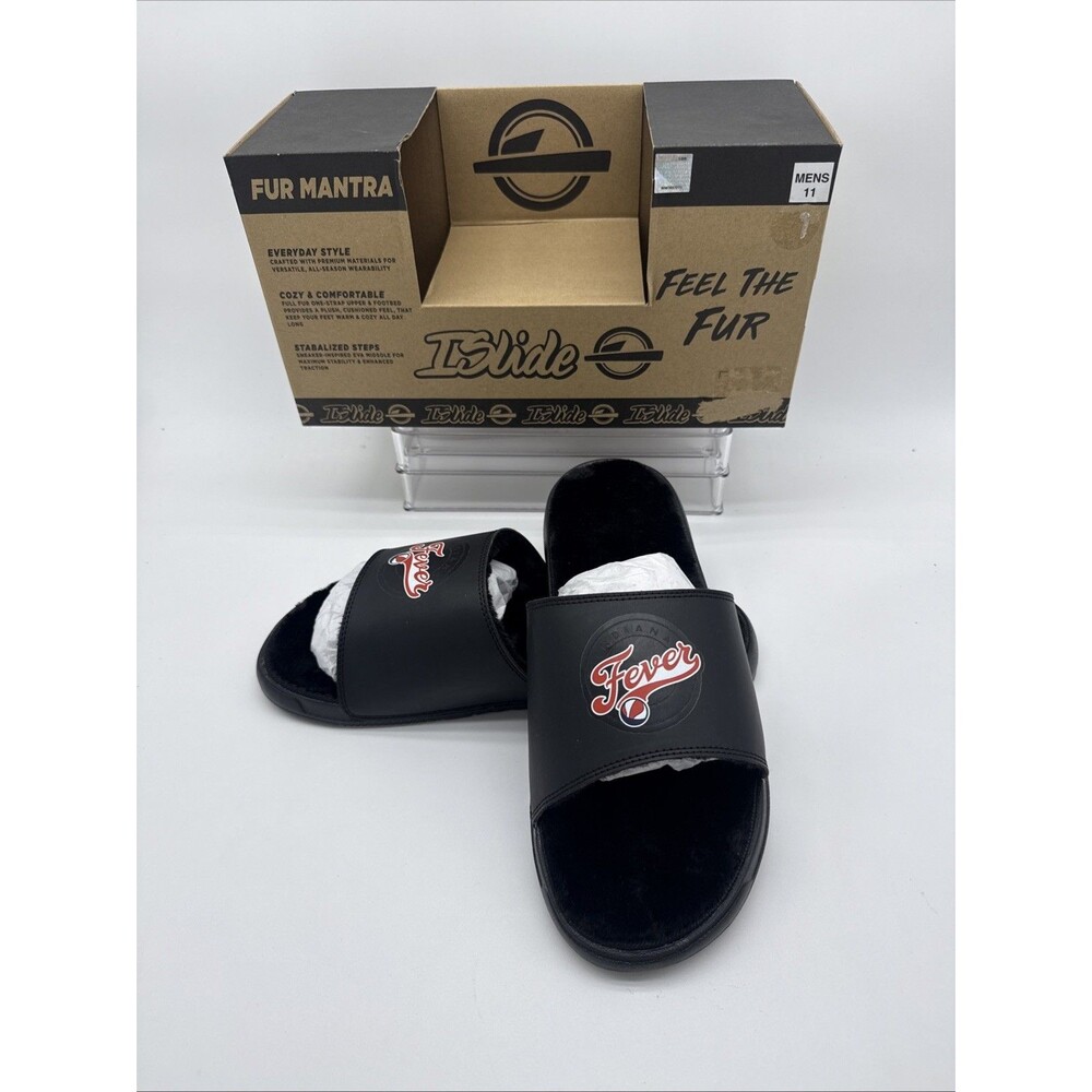 Islide -Men's Indiana Fever Fur Mantra Comfort Slide Sandals, Size : 8  ,  Black